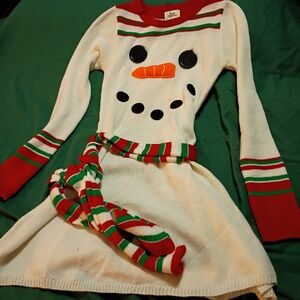H&M Festive Snowman Long Sleeve Dress - White, Red, Green, Orange